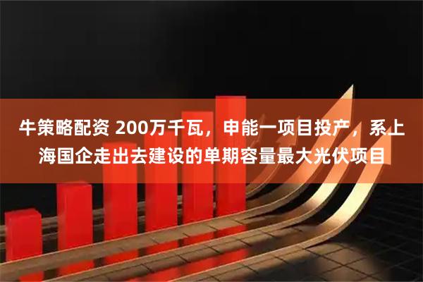 牛策略配资 200万千瓦，申能一项目投产，系上海国企走出去建设的单期容量最大光伏项目
